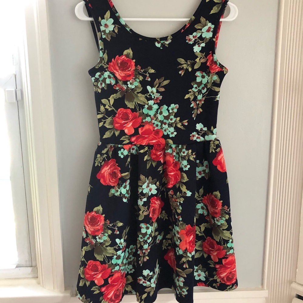 Floral Navy Bow Back Dress
